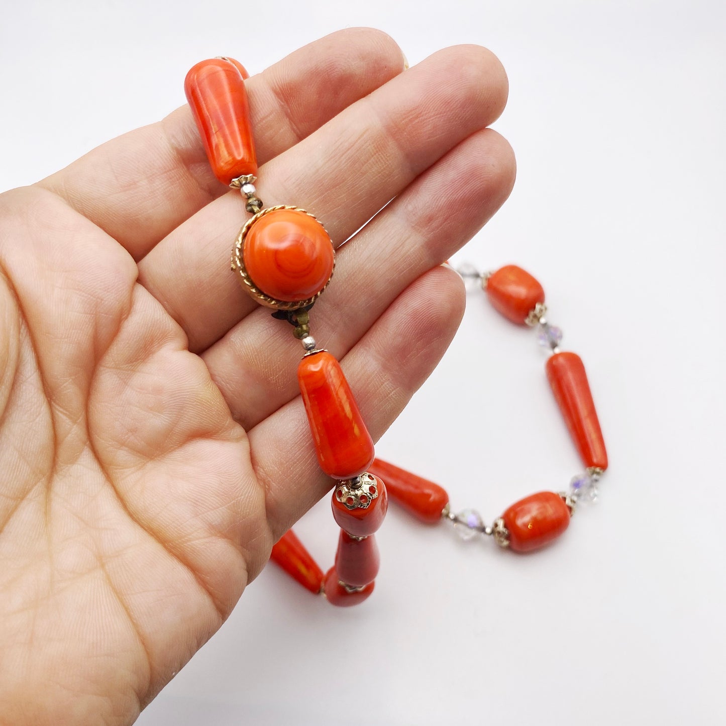 Vintage Czech Satin Glass Bead Necklace