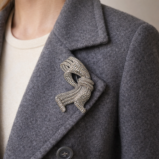 1940s German marcasite brooch, worn with a grey cashmere jacket.
