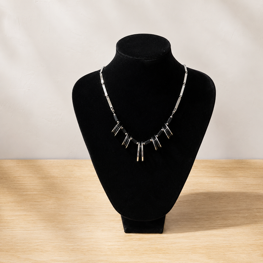 1960s MOD Necklace, displayed on velvet jewellery stand.