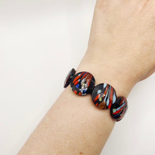 1970s French jet black glass bracelet, elegant vintage costume jewellery