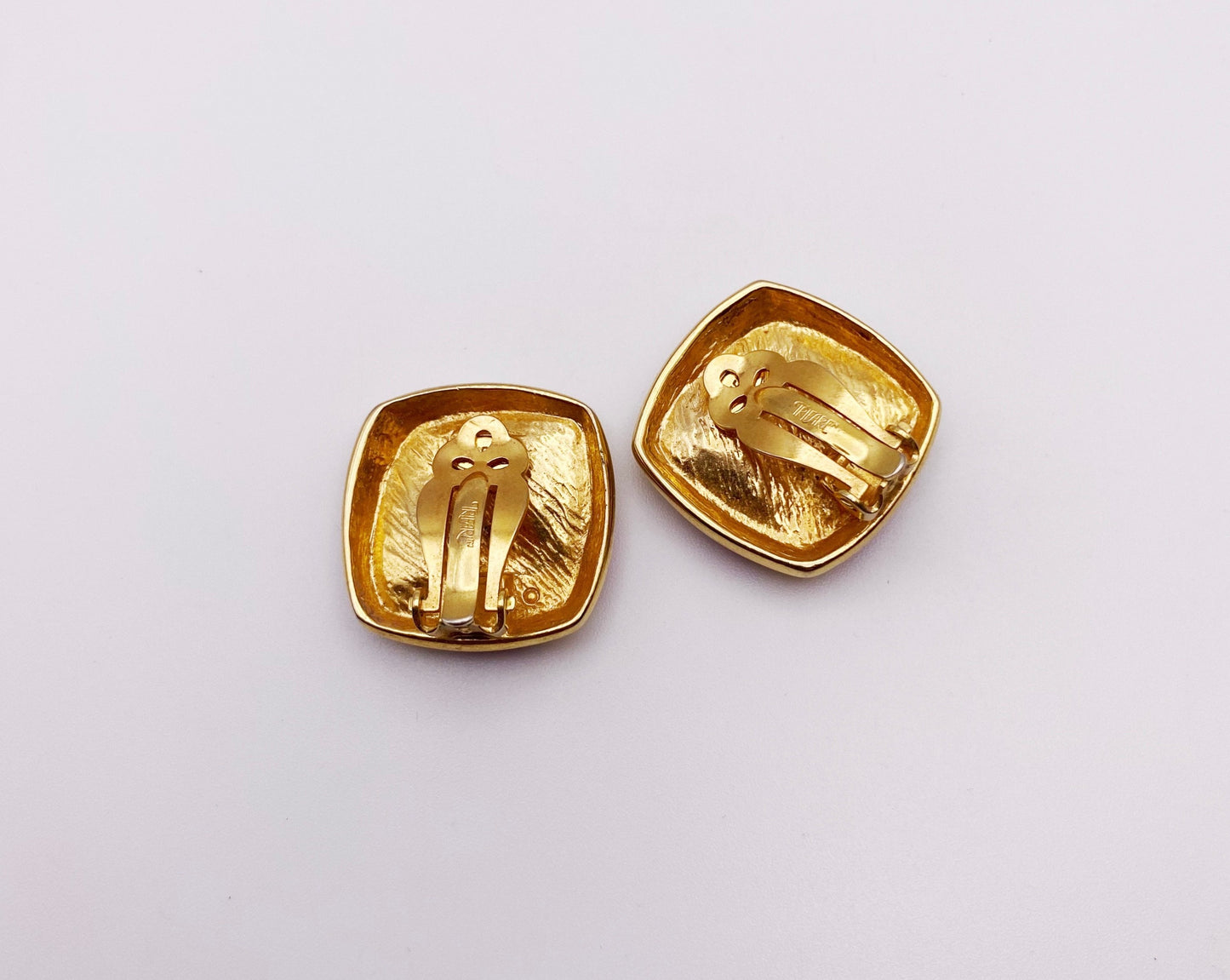 Vintage 1970s Trifari Clip-On Earrings | Red Enamel & Goldtone Statement Jewellery