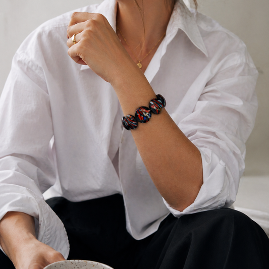 Style shot, 1970s French jet bracelet.