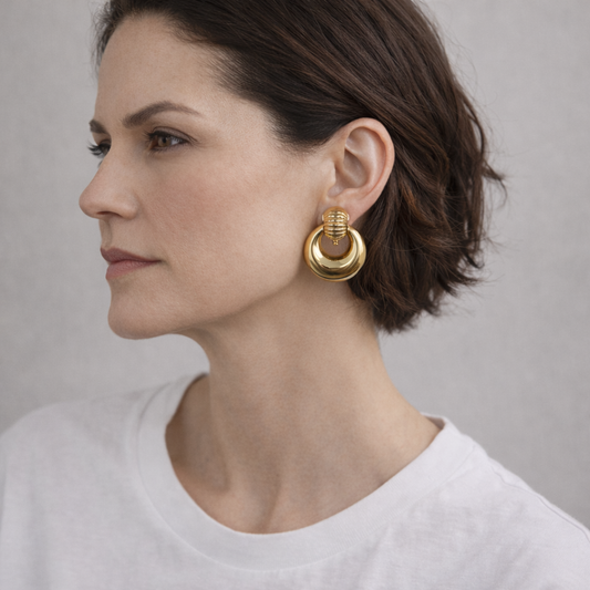 Monet · 1970s · Gold Doorknocker Clip Earrings