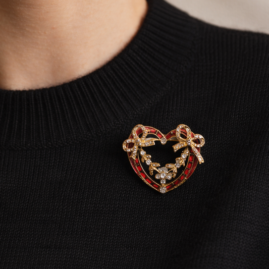 1990s Napier Heart Brooch, styled on a fine black knit.