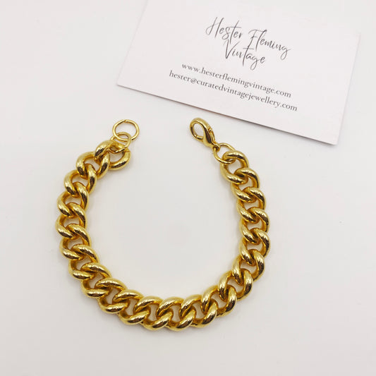 1980s vintage 22K gold plated thick curb bracelet, front view.