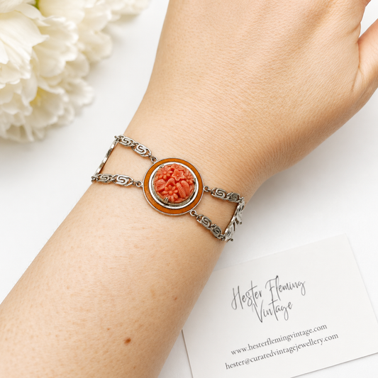 Art deco bracelet, styled on an arm.