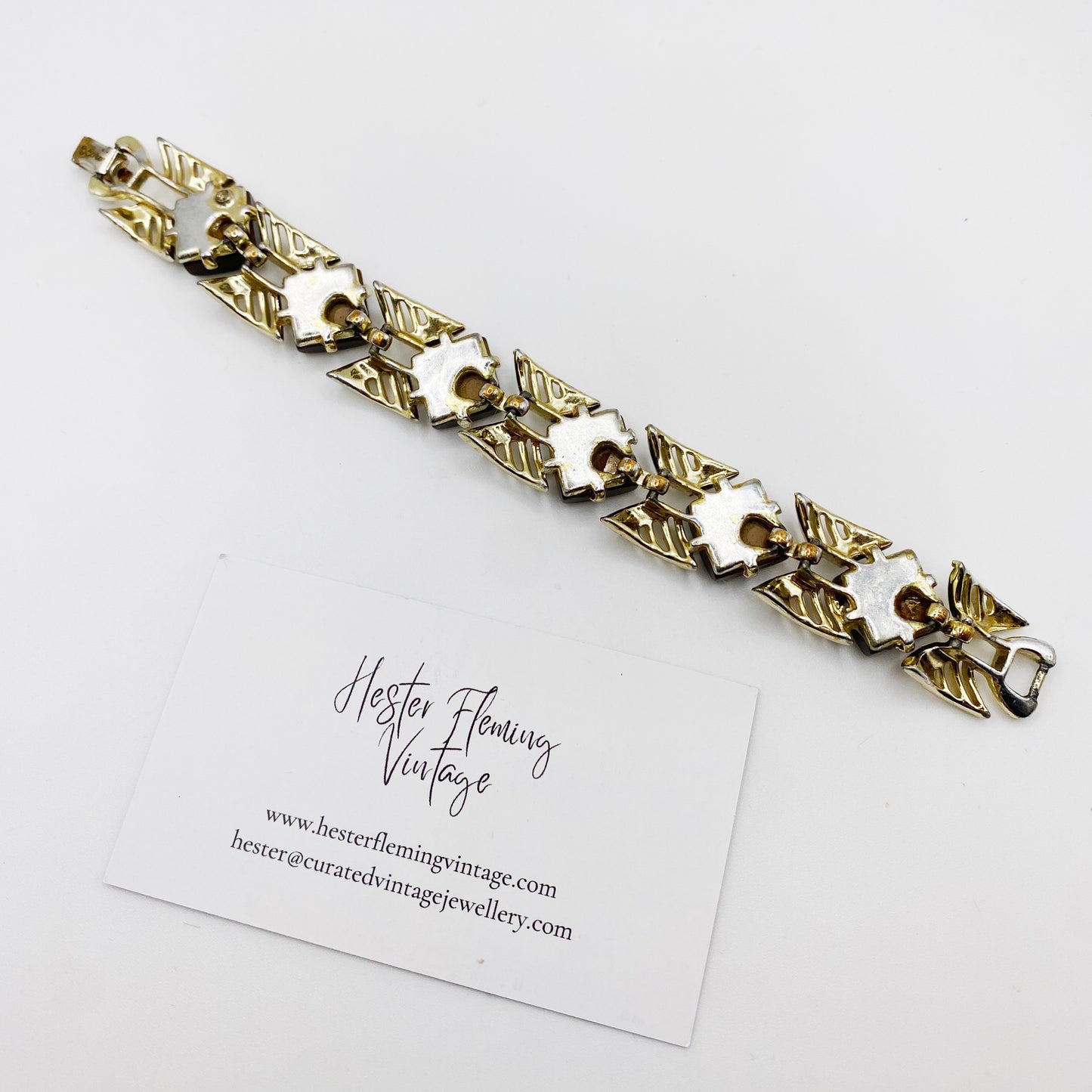 Back of Vintage Coro Bracelet on white background.