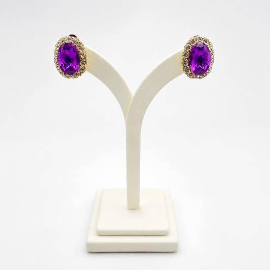 Vintage 1980s Purple Crystal Halo Clip-On Earrings