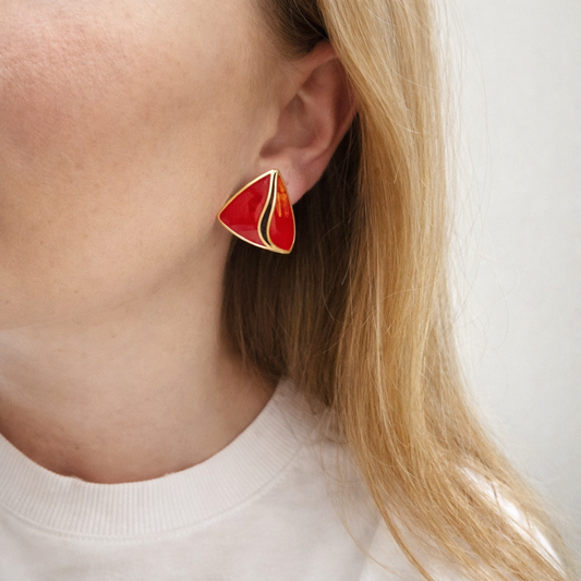 1980s · Trifari · Red Enamel Graphic Earrings