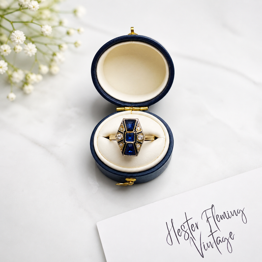 French Deco Sapphire Ring, in presentation box.