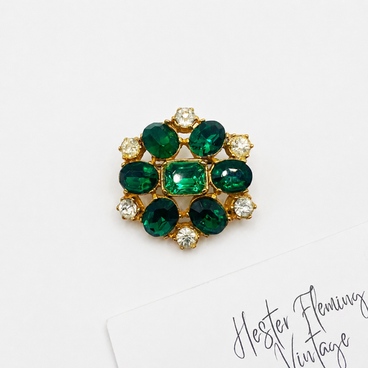 Emerald Crystal Brooch, on white background