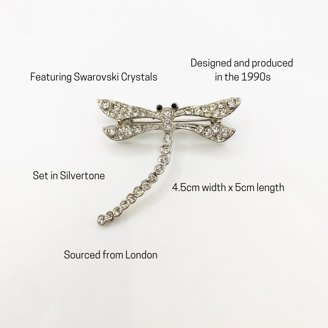 Vintage Swarovski Dragonfly Brooch | 1990s Crystal Insect Pin
