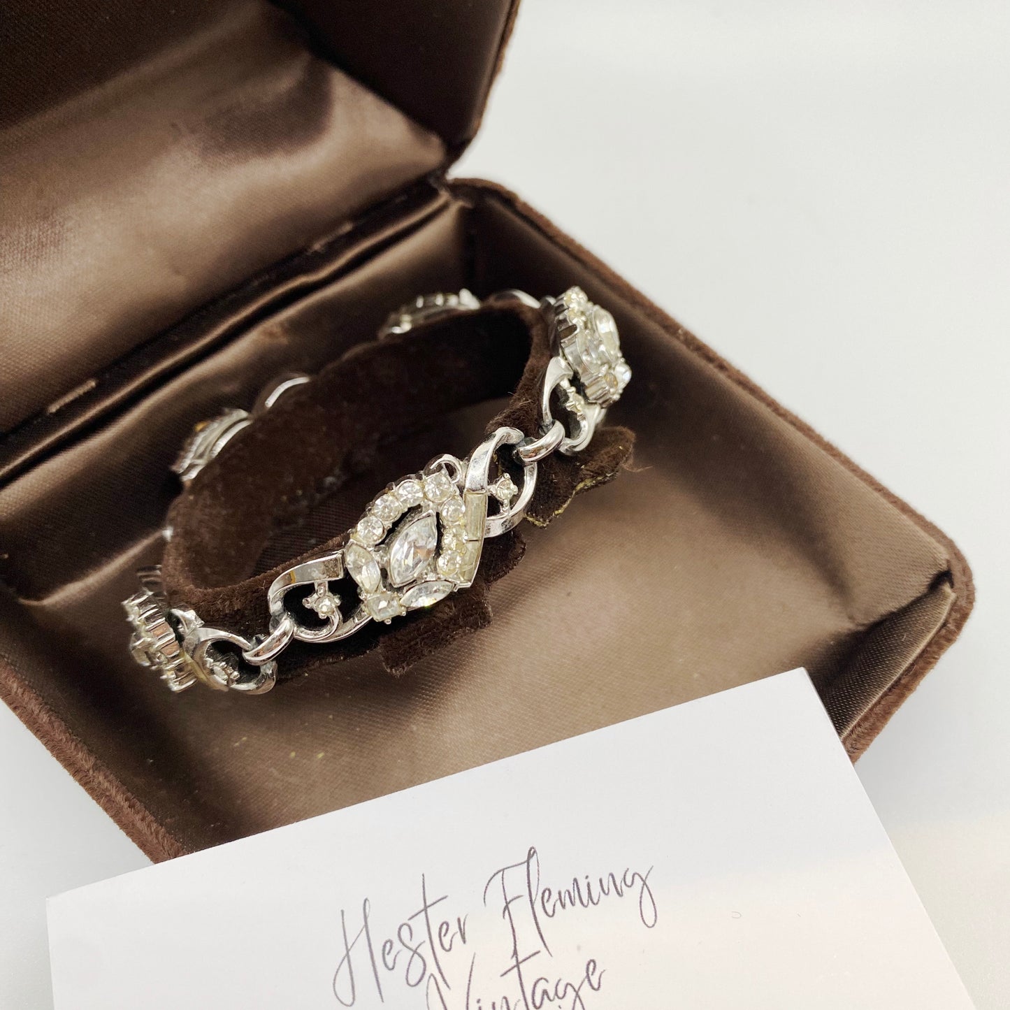 1940s Vintage Trifari Bracelet | Silvertone with Sparkling Crystals