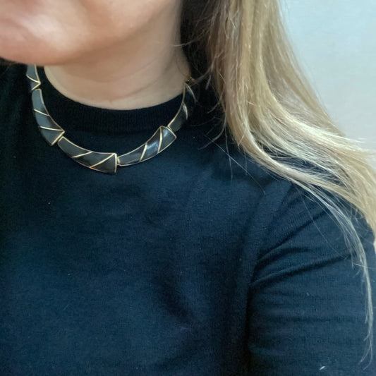 Trifari · 1980s · Black Enamel Statement Necklace