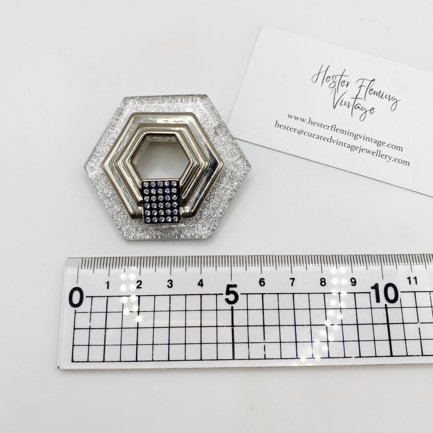 Sparkling 1980s Deco Costume Brooch | Vintage Lucite & Rhinestones, London Deadstock