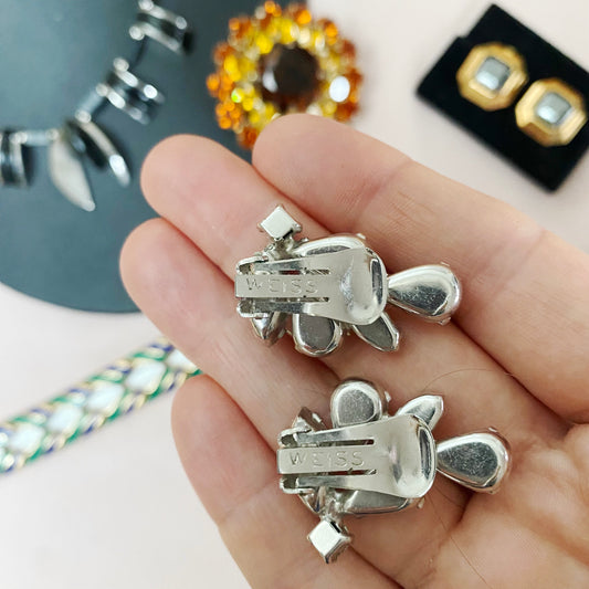 Vintage Weiss Crystal Clip-On Earrings | Mid-Century Designer Jewellery