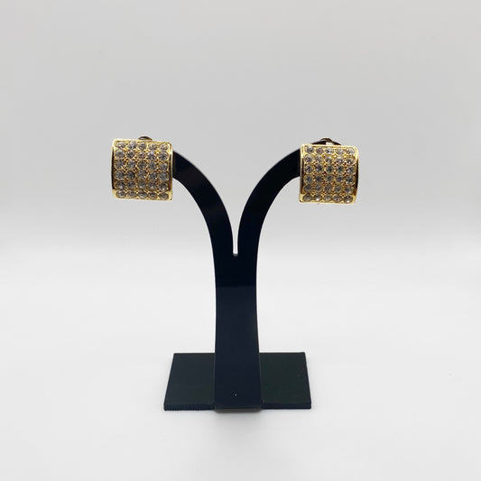 Vintage · 1980s · Gold Clip-On Crystal Statement Earrings — Deadstock