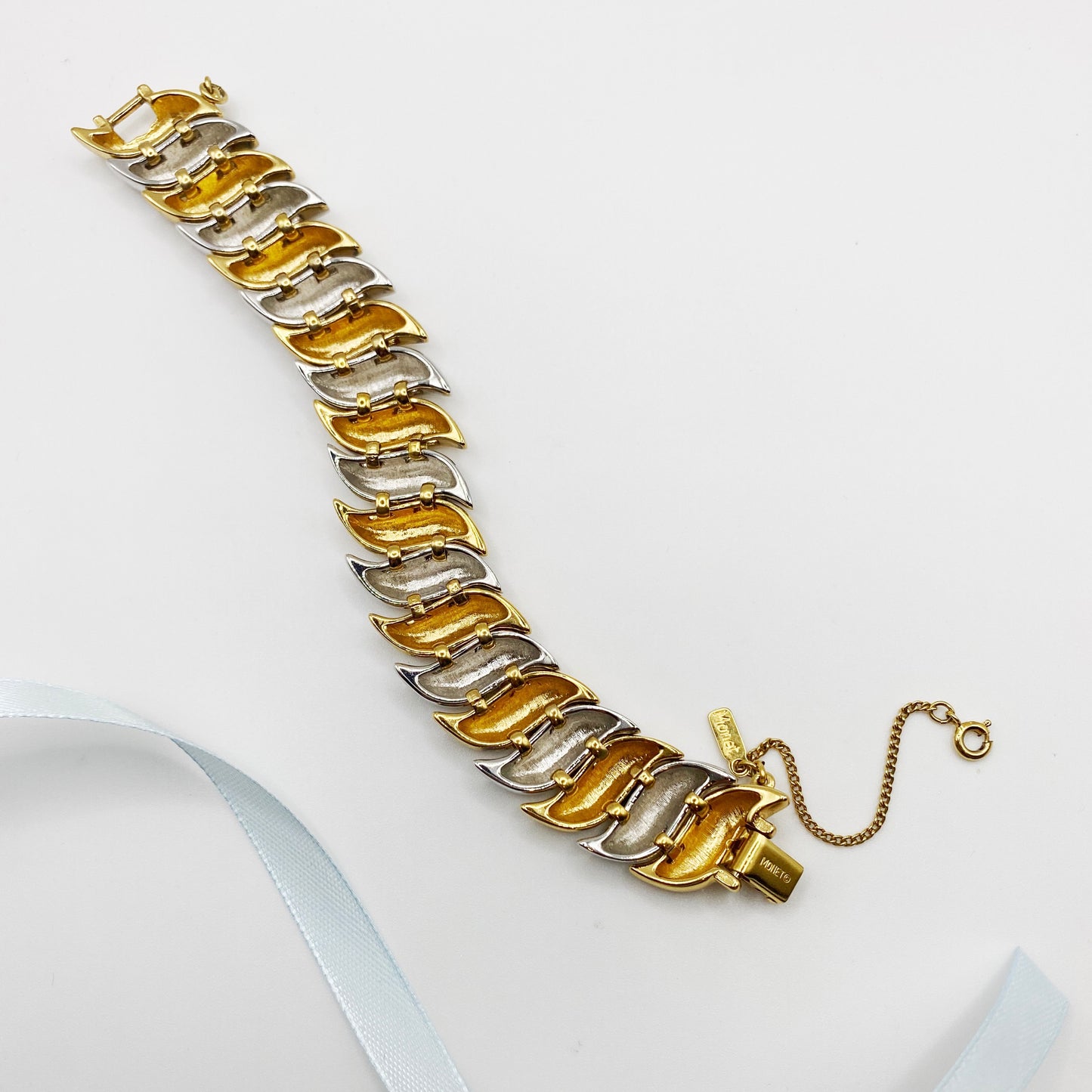 Vintage 1970s Monet Bracelet | Mixed Metal Retro Costume Jewellery