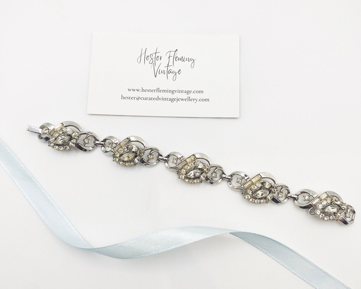 1940s Vintage Trifari Bracelet | Silvertone with Sparkling Crystals