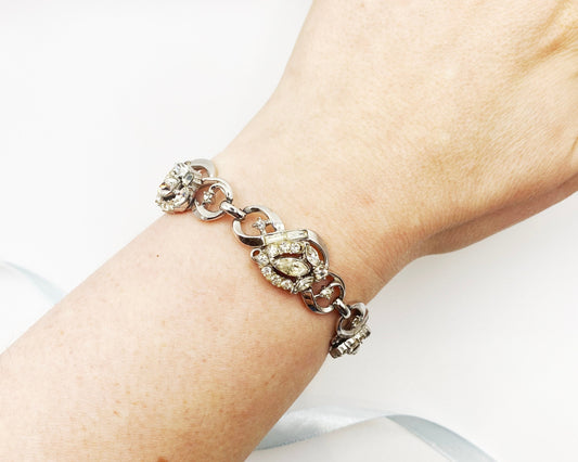 1940s Vintage Trifari Bracelet | Silvertone with Sparkling Crystals