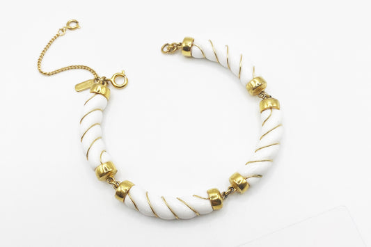 1970s Vintage Monet Bracelet | White Glass & Gilt Gold Finish