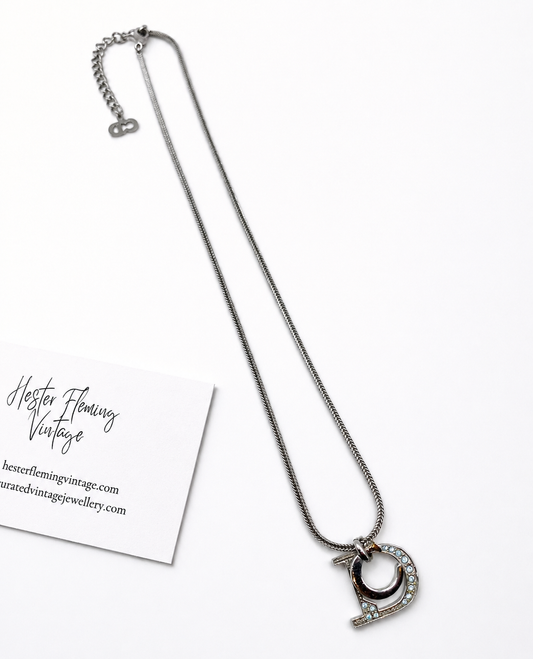 Vintage 90s Dior Necklace, plain background, full necklace detail shot.