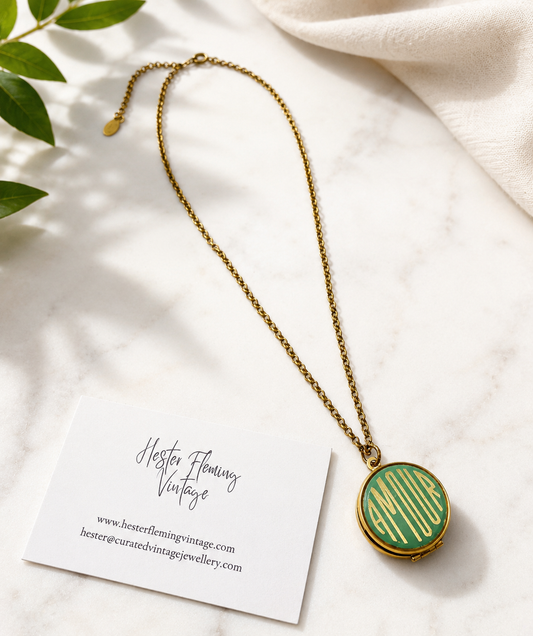 Vintage 1990s Y2K Catherine Popesco Locket Necklace Flatlay.