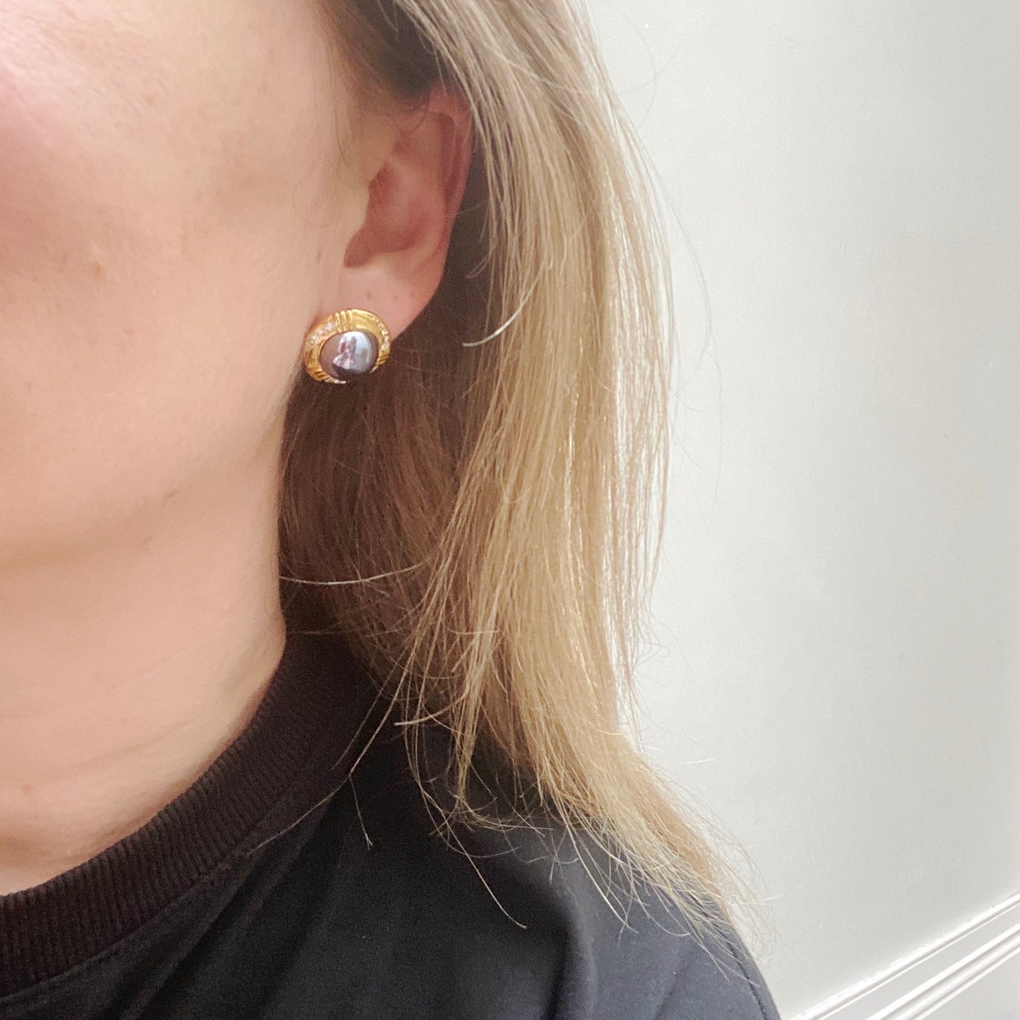 1990s Vintage Hematite and Crystal Earrings | Bold Retro Glam