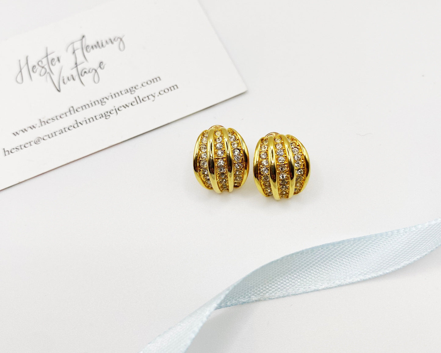 Vintage Oroton Pave Crystal Earrings | 1990s Gold Designer Sparkle