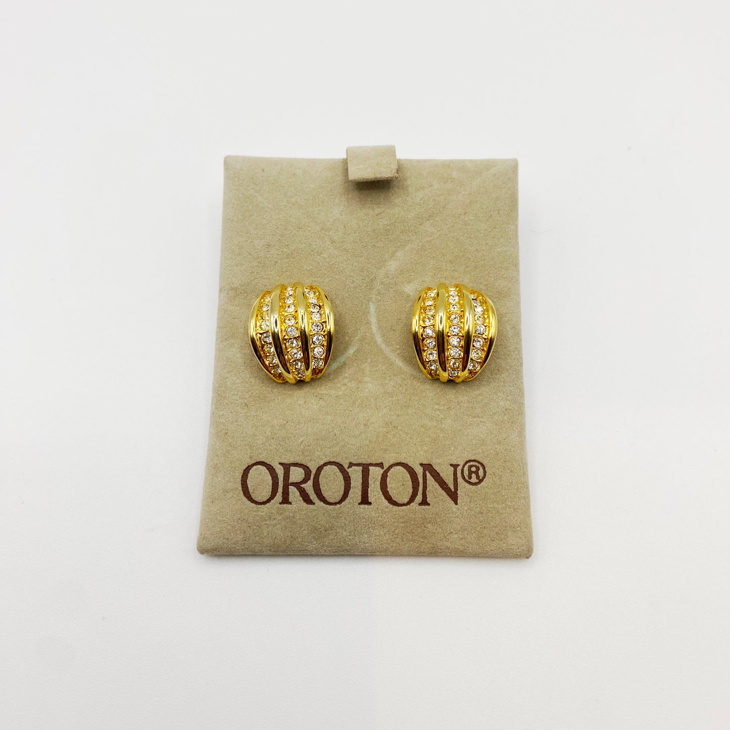 Vintage Oroton Pave Crystal Earrings | 1990s Gold Designer Sparkle