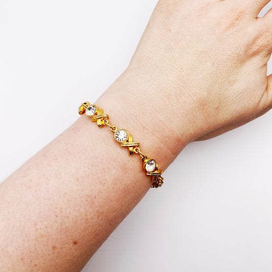 Vintage gold and crystal bracelet styled on wrist