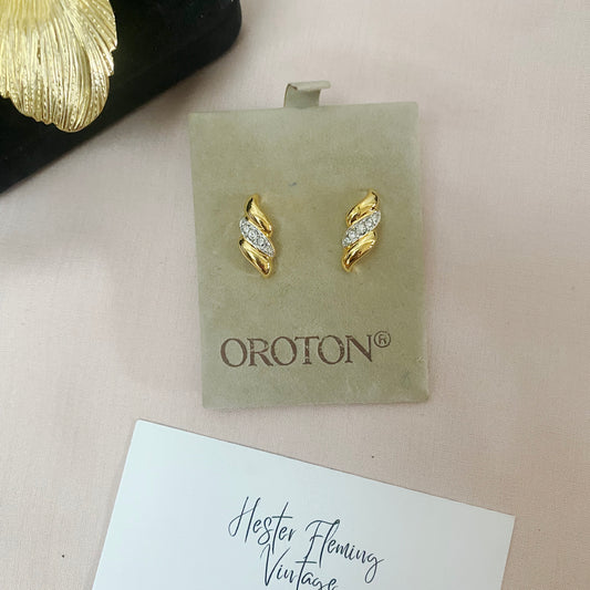 Pair of vintage Oroton swirl earrings with Swarovski crystals from the 1990s