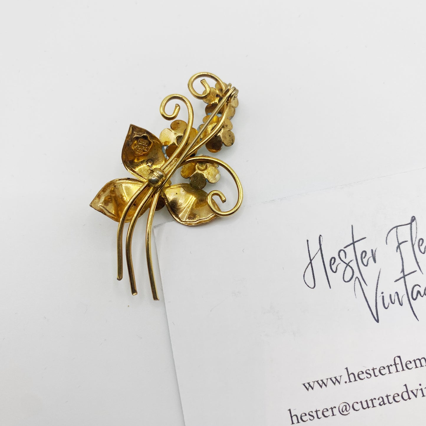Back view of 12KT gold filled brooch with secure rollover clasp