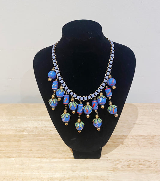 1930s Early Miriam Haskell, blue enamel and glass bead necklace.