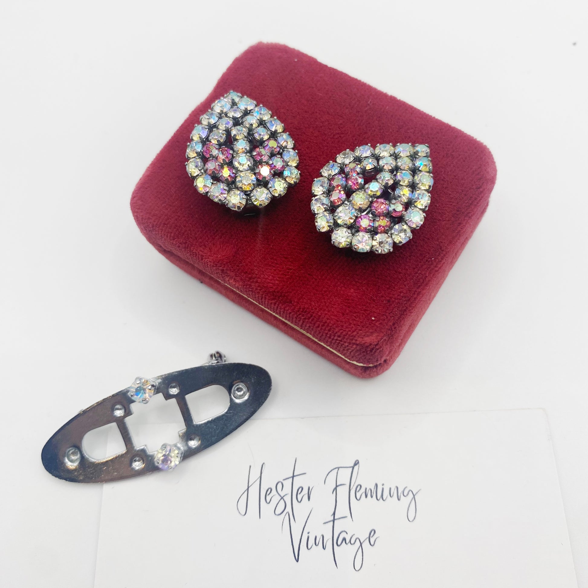 1950s AB Crystal Dress Clips. 