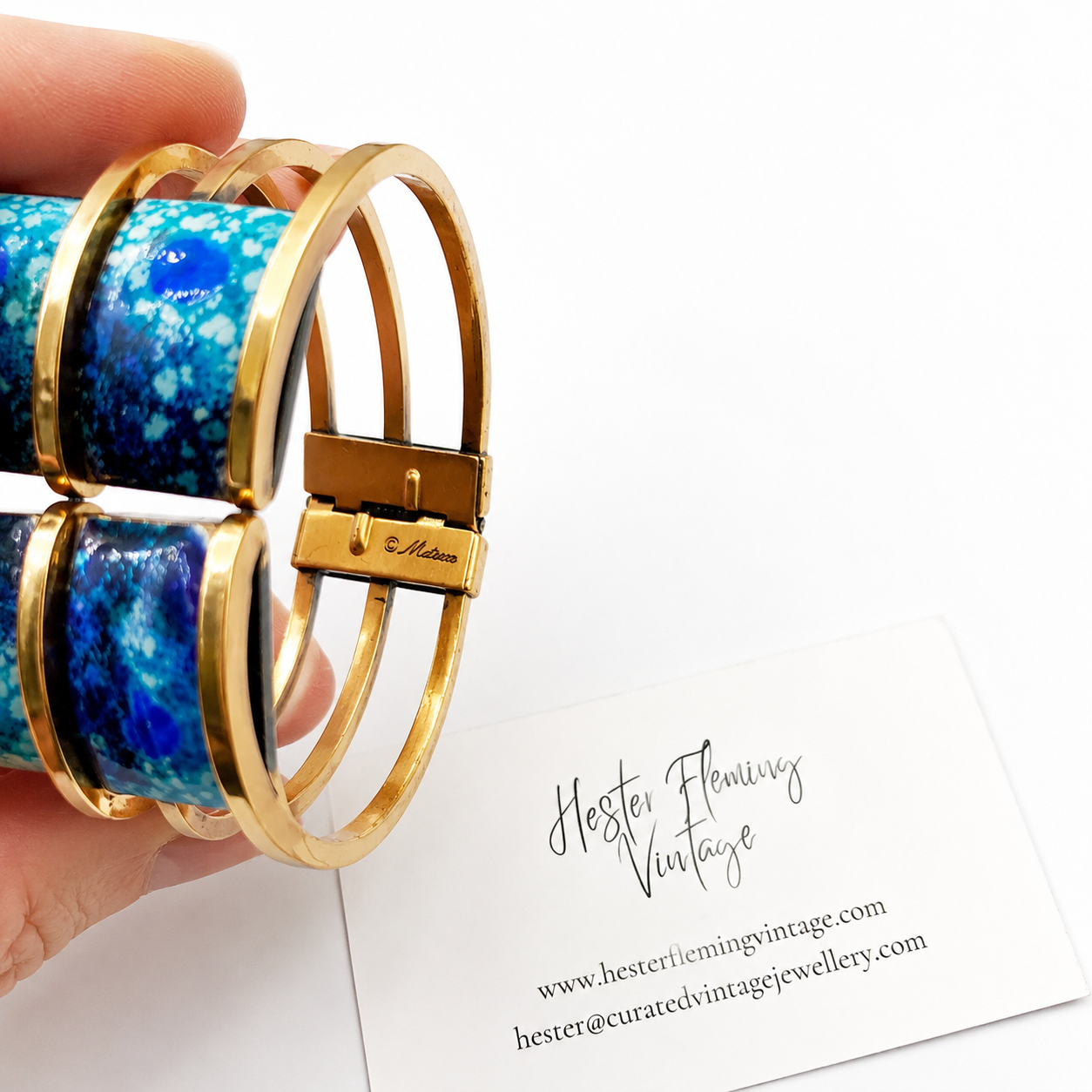 Vintage Matisse Bangle, signature close up. 