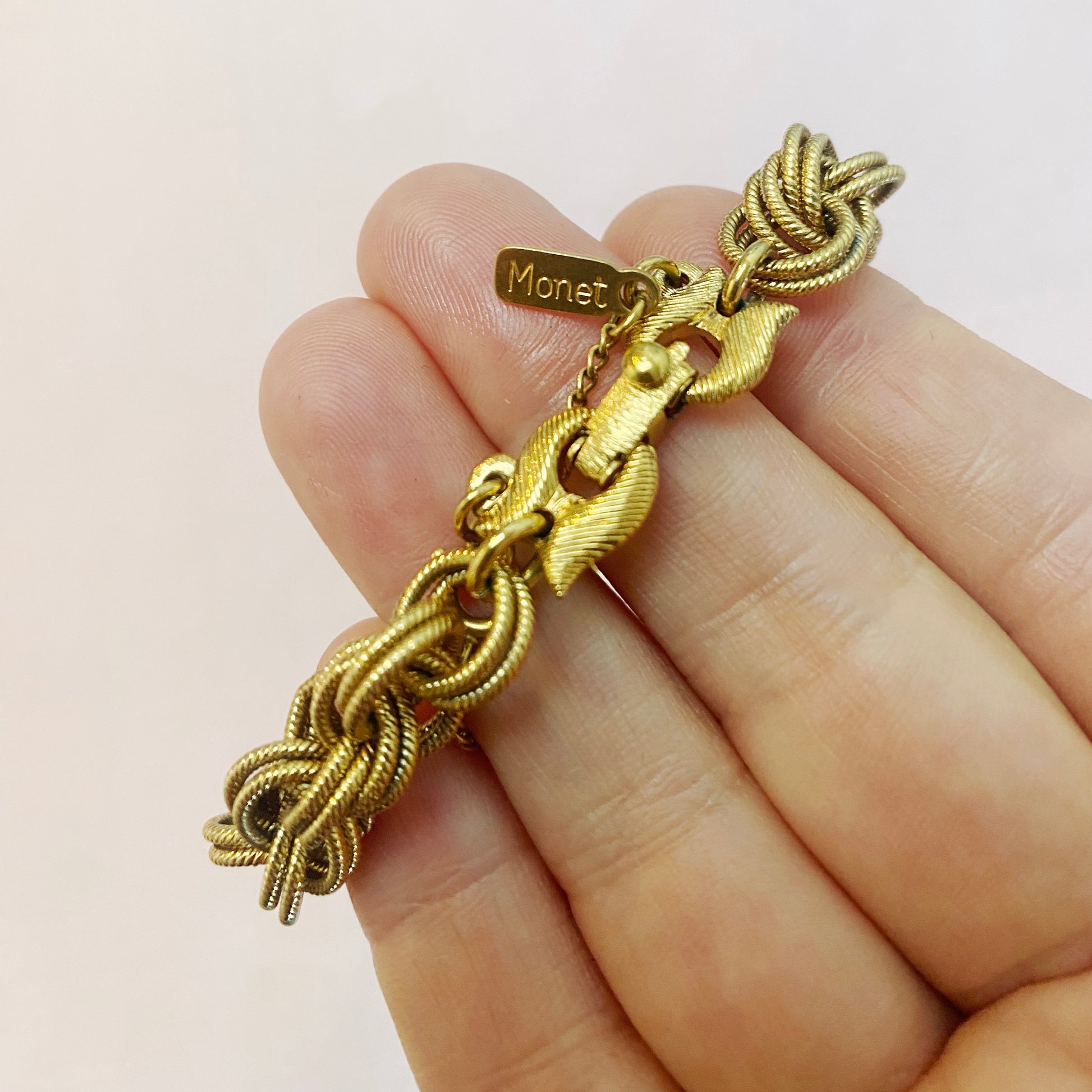 1960s signed Monet Bolero bracelet, vintage goldtone collectible jewelry.