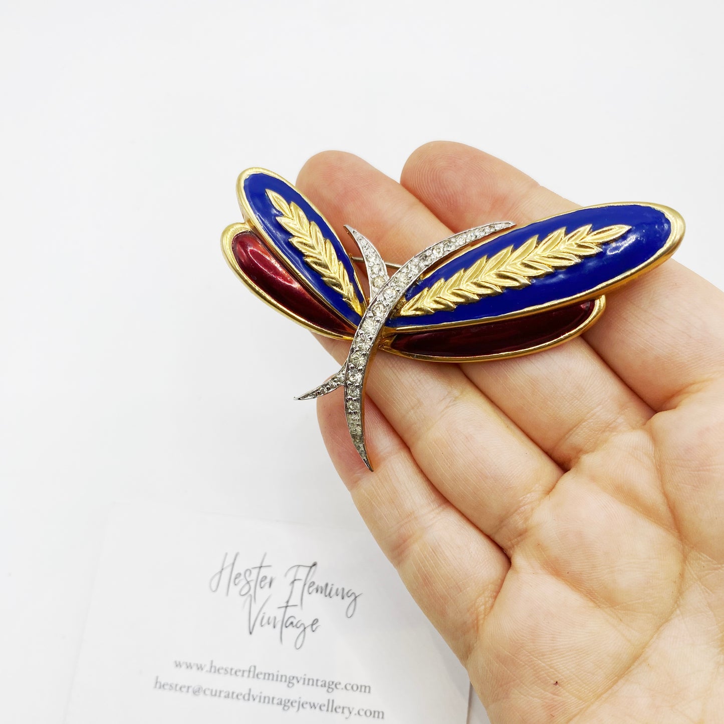 1960s 1970s Jomaz Brooch on hand for scale. 