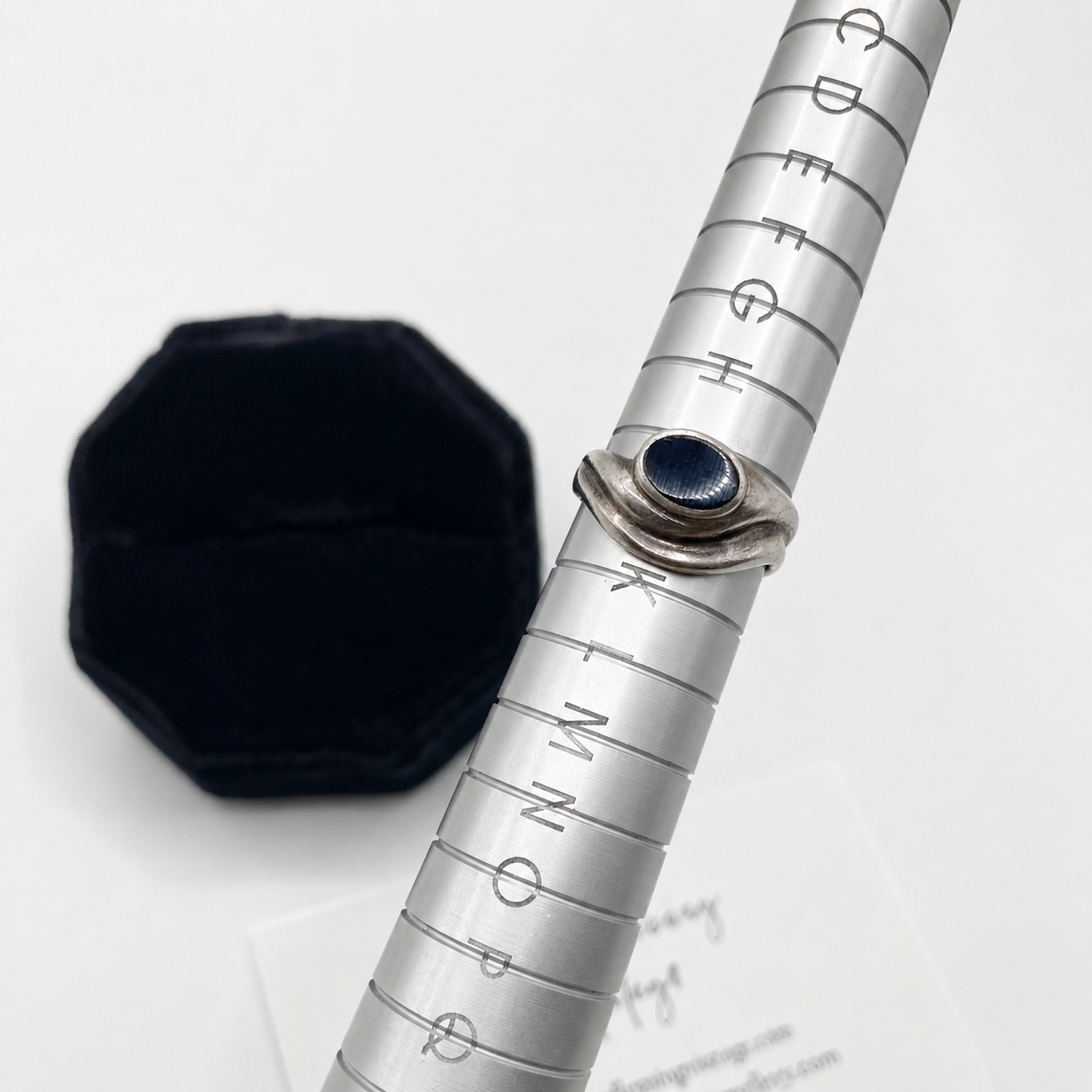 Vintage 1960s MOD Space Age Ring, on ring sizer for measurement. 