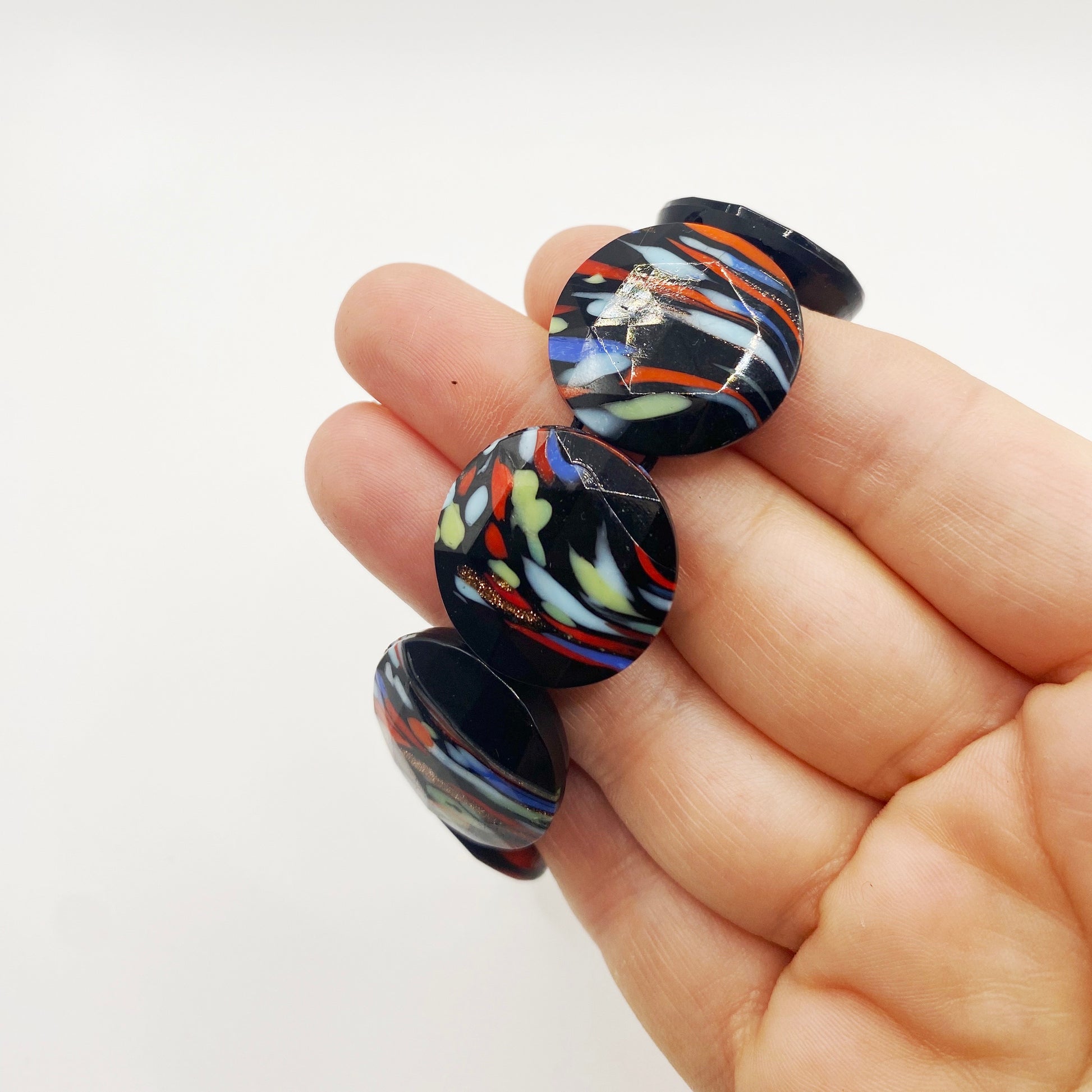 Detailed view of retro jet black glass bracelet