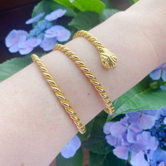 1970s vintage coiled snake gold-plated adjustable arm bangle
