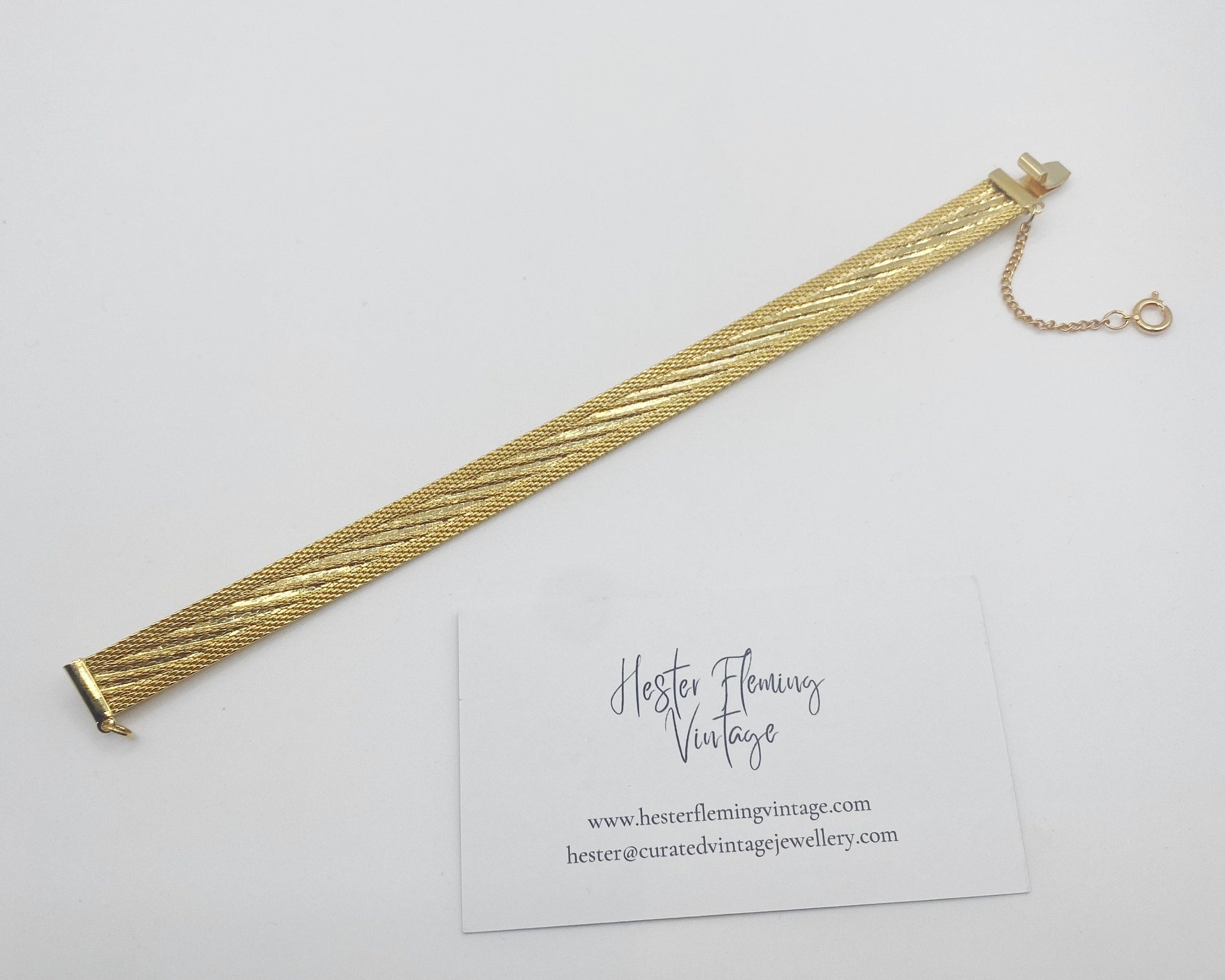 1970s vintage gold-plated mesh bracelet, unworn London deadstock, 18cm length