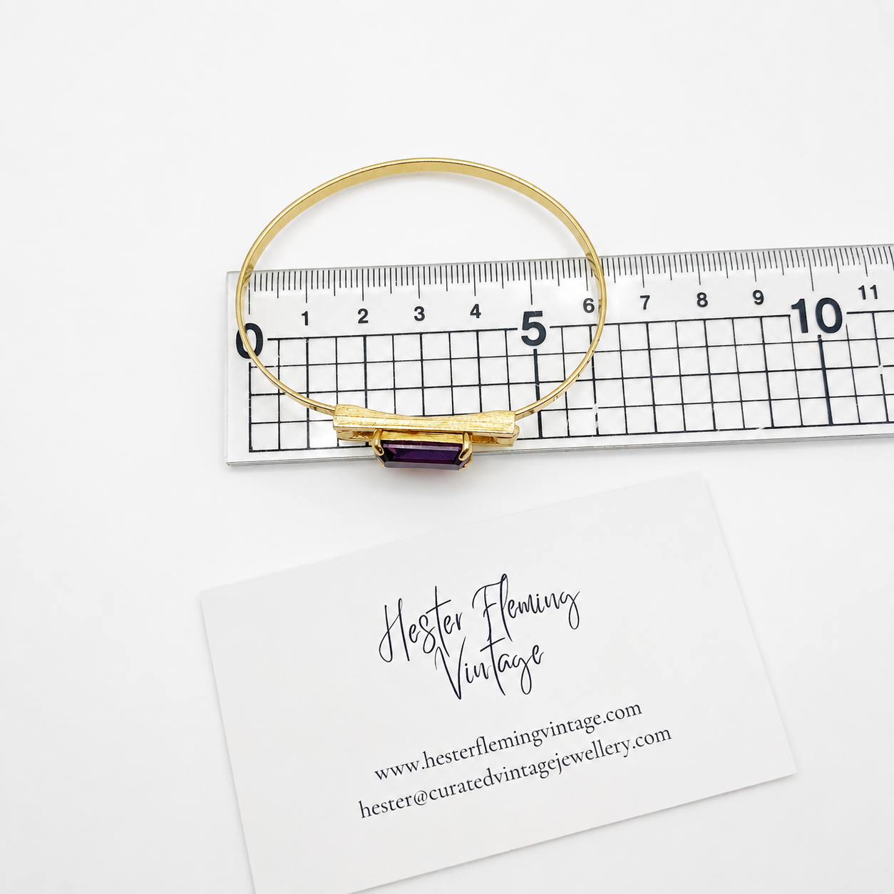 Vintage Bangle placed on a ruler for measurement. 