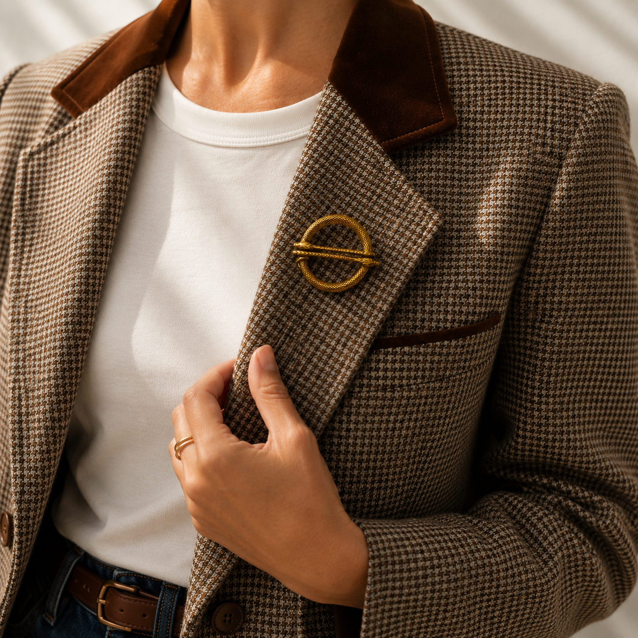 Vintage Brooch styled on retro jacket. 