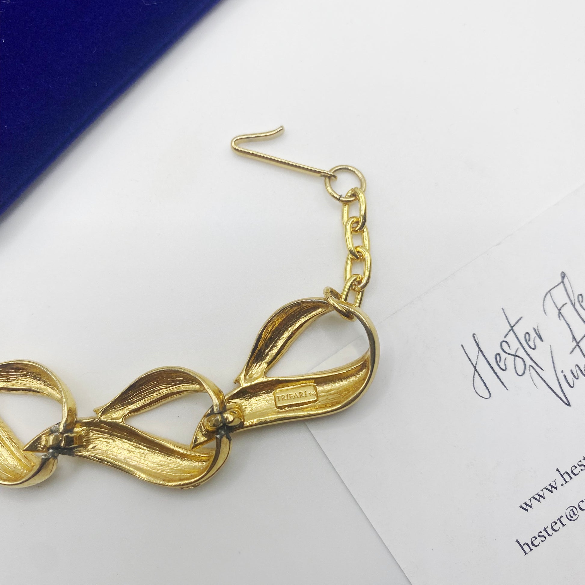 Trifari signature close up. 