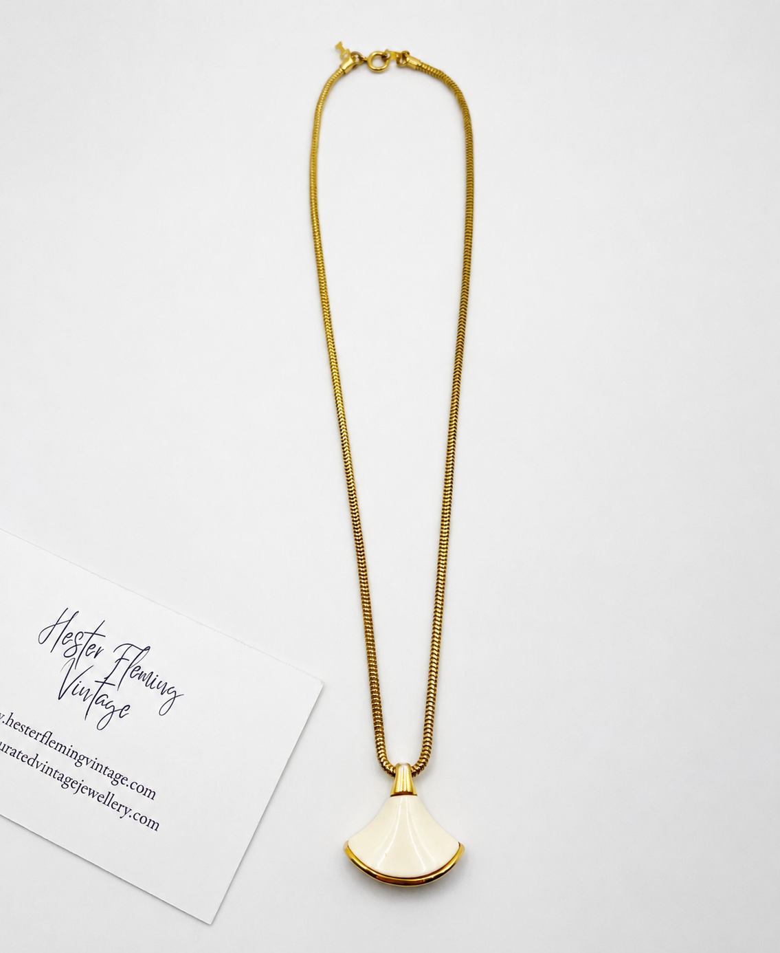 Trifari · 1970s · Cream Enamel Pendant