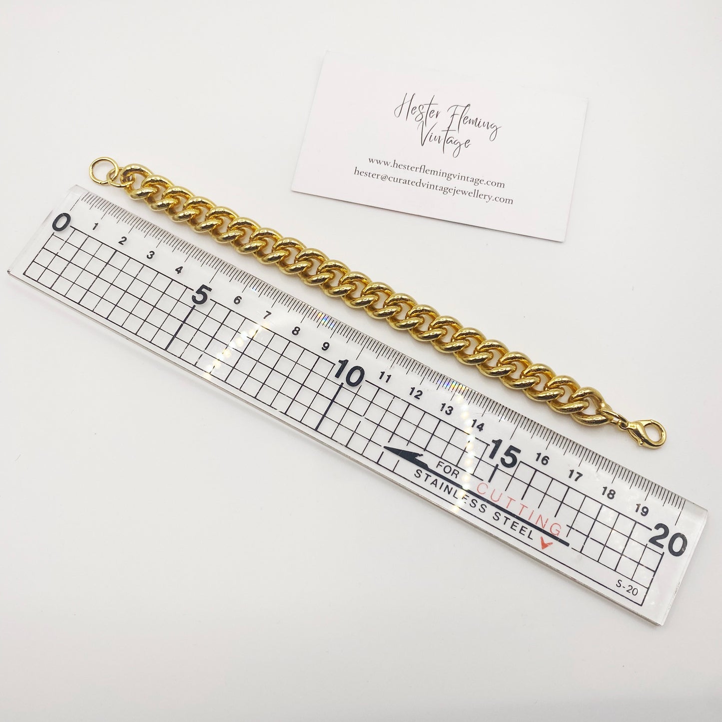 1980s vintage 22K gold plated thick curb bracelet measurement