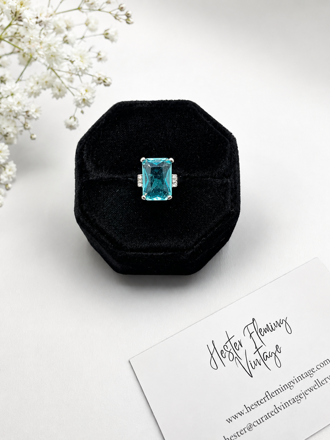 A 1980s aquamarine crystal ring. 