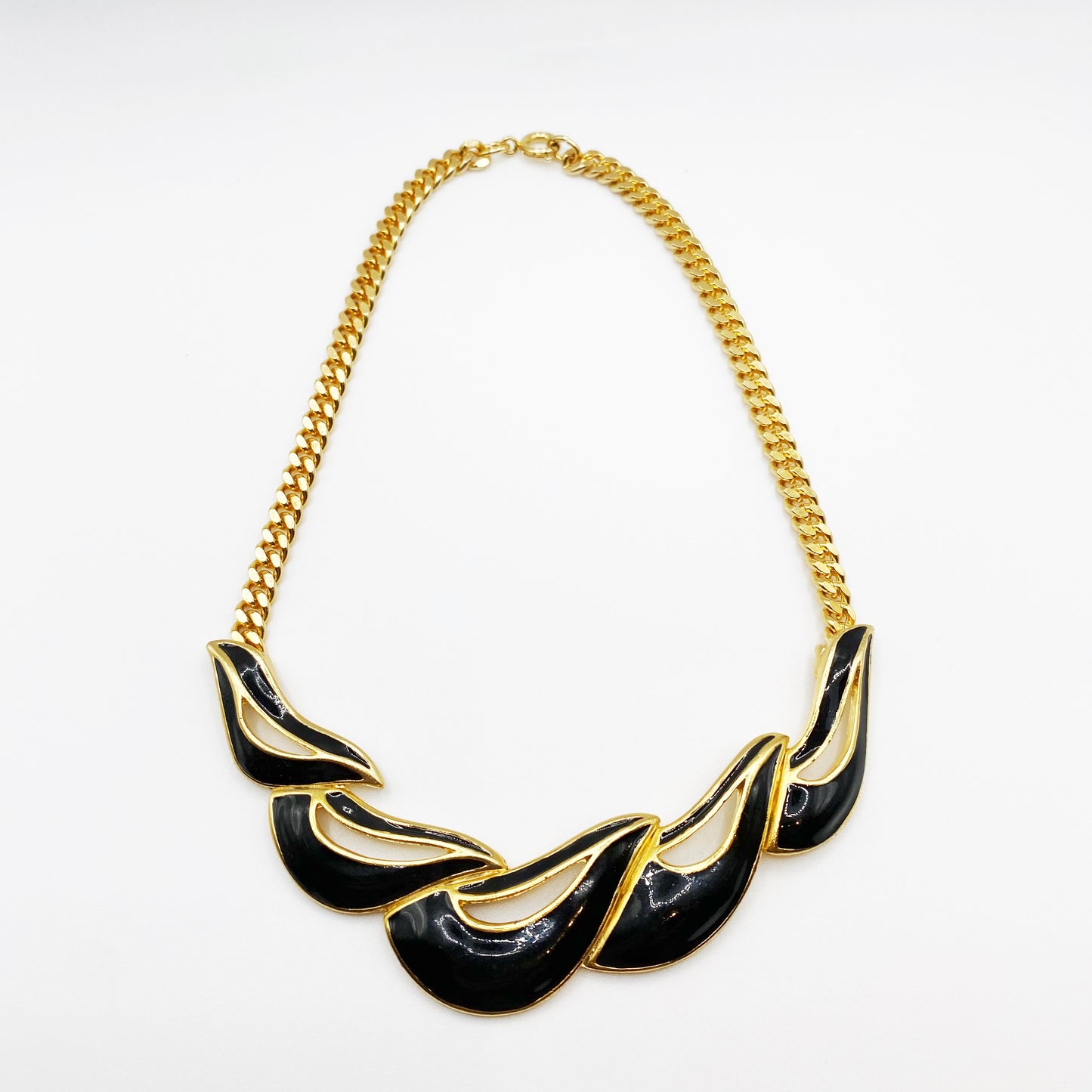 Vintage 1980s Black Enamel Necklace