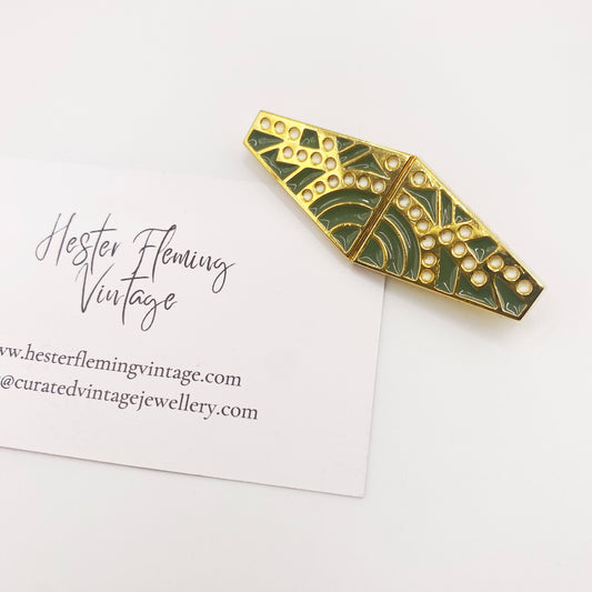 1980s French Nouveau Resin Brooch with Jade Enamel Detail.